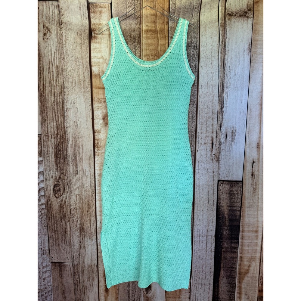 Vineyard Vines Crochet Knit Midi Dress Sleeveless Coastal Beach Aqua Mint Medium